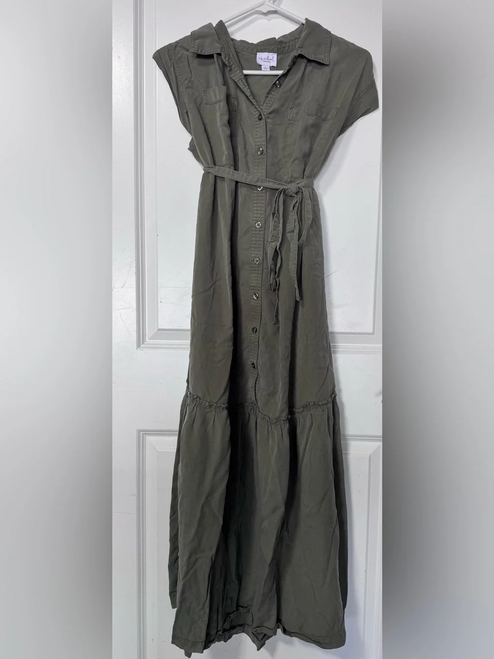 Isabel Maternity by Ingrid & Isabel Olive Green Button-Down Maxi Shirt Dress